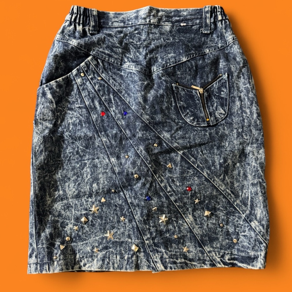 1980 Denim Skirt with Studded Details •handmade•